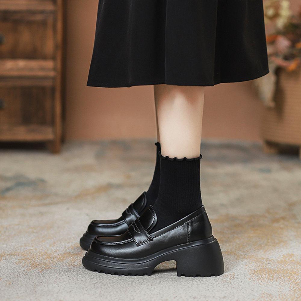 Thick-soled small leather shoes women's small muffin jk college single shoes increase the height of the British style