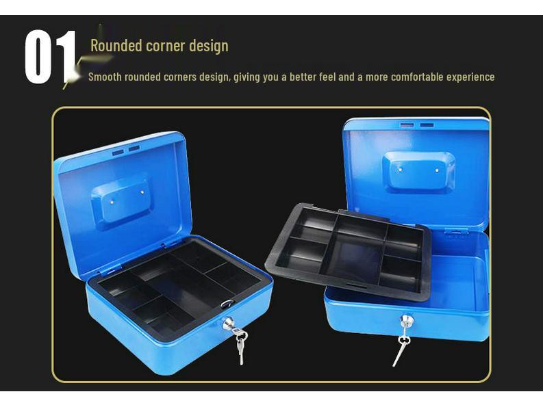 Compact Metal Cash Box with Lock for Coins and Bills