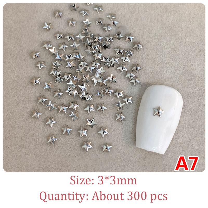 1 Bag Hollow Star Nail Art Charms 3D Metal Five-Pointed-Star Gold Silver Diamond Nail Decoration Luxury Manicure Accessories