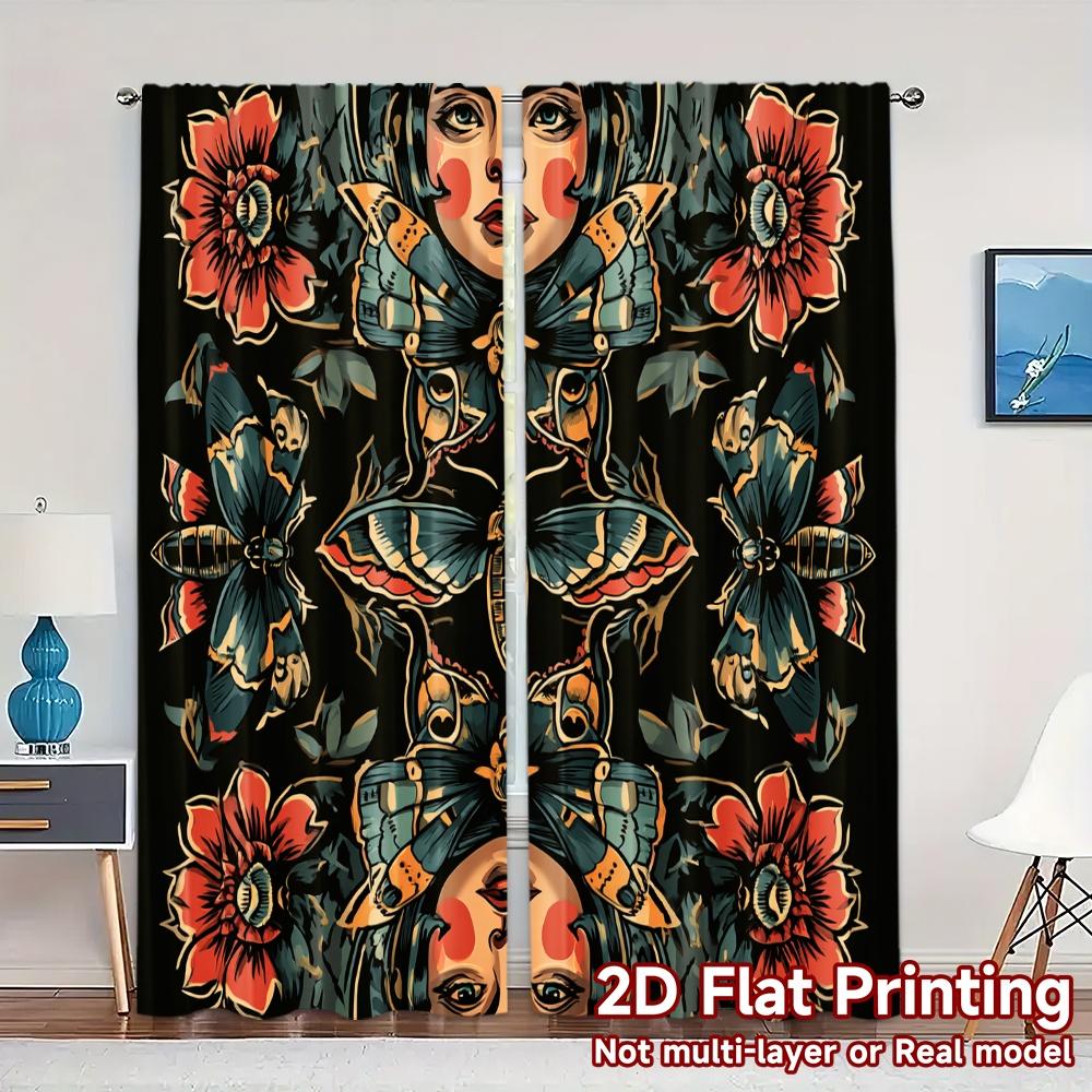 

2D Flat Printing JIT 2pcs Curtains (Without Rod) Butterfly Blossoms Popular Popular Curtain Versatile Polyester Fabric Curtains 100*130 HOOK 1pcs