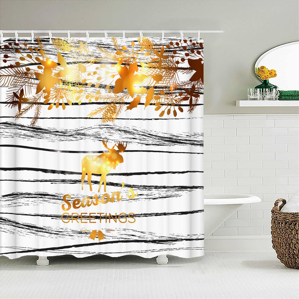 Frohe Weihnachten Duschvorhänge 3D Badvorhänge Schneemann Weihnachtsmann Baum Hirsch Dekorativer Polyesterstoff 180*240Cm Sichtschutz