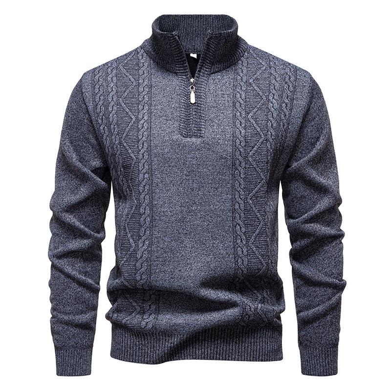 Mens Plus Size Half Zip Stand Collar Long Sleeve Knitted Sweater M