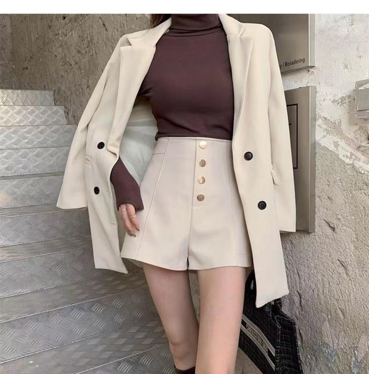 

Женские шорты с высокой талией, утягивающие, повседневные, с широкими штанинами А-силуэта - Летний костюмный материал XL белый