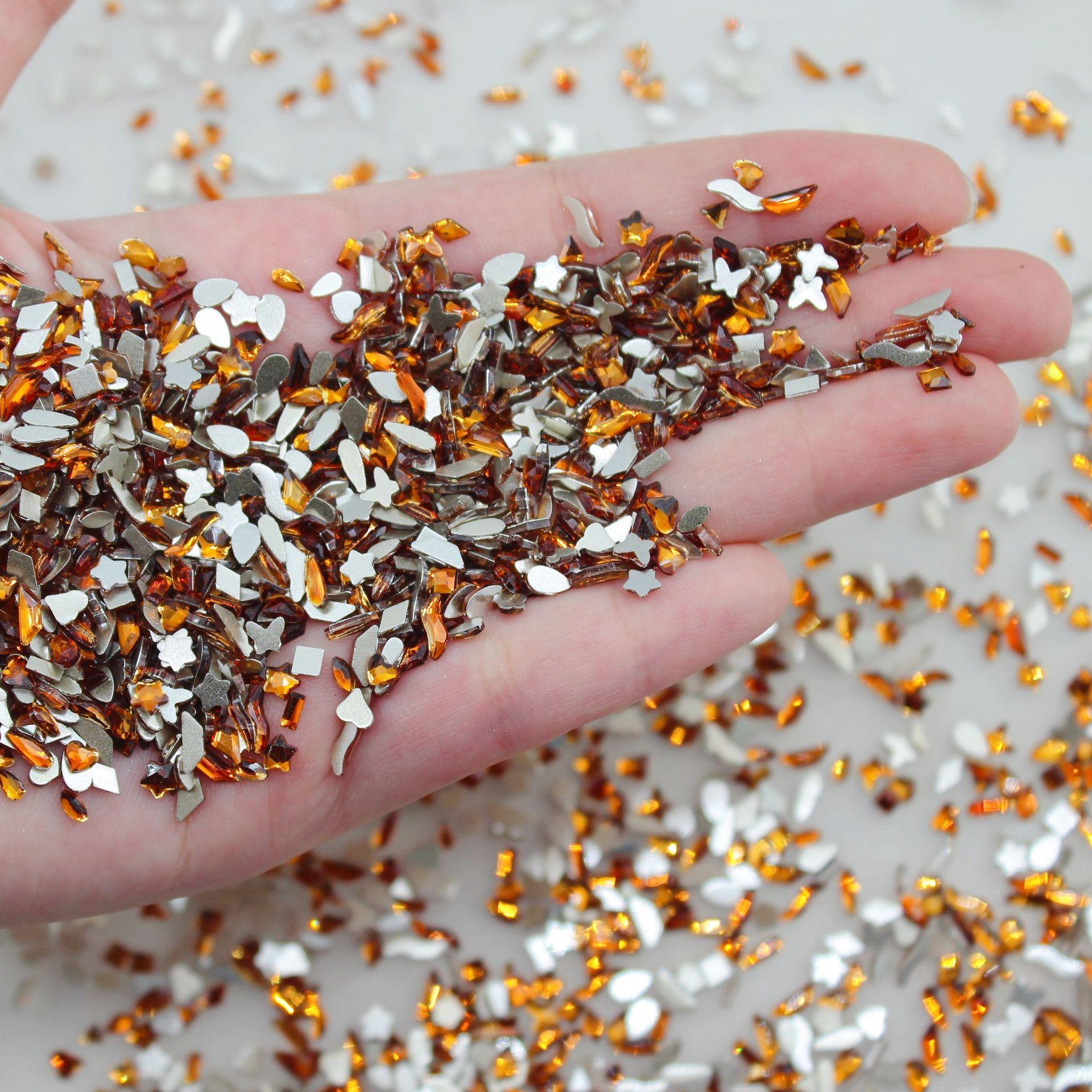 

Yiwu Nail Art Diamond Mixed Mini Small Nail Art Flat Bottom Special-Shaped Diamond Mixed K9 Champagne Nail Art Jewelry 100pcs/bag