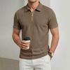 Men's New High-End Nylon Stretch Lapel Zipper Short Sleeve Plaid Casual Sports Golf Shirt