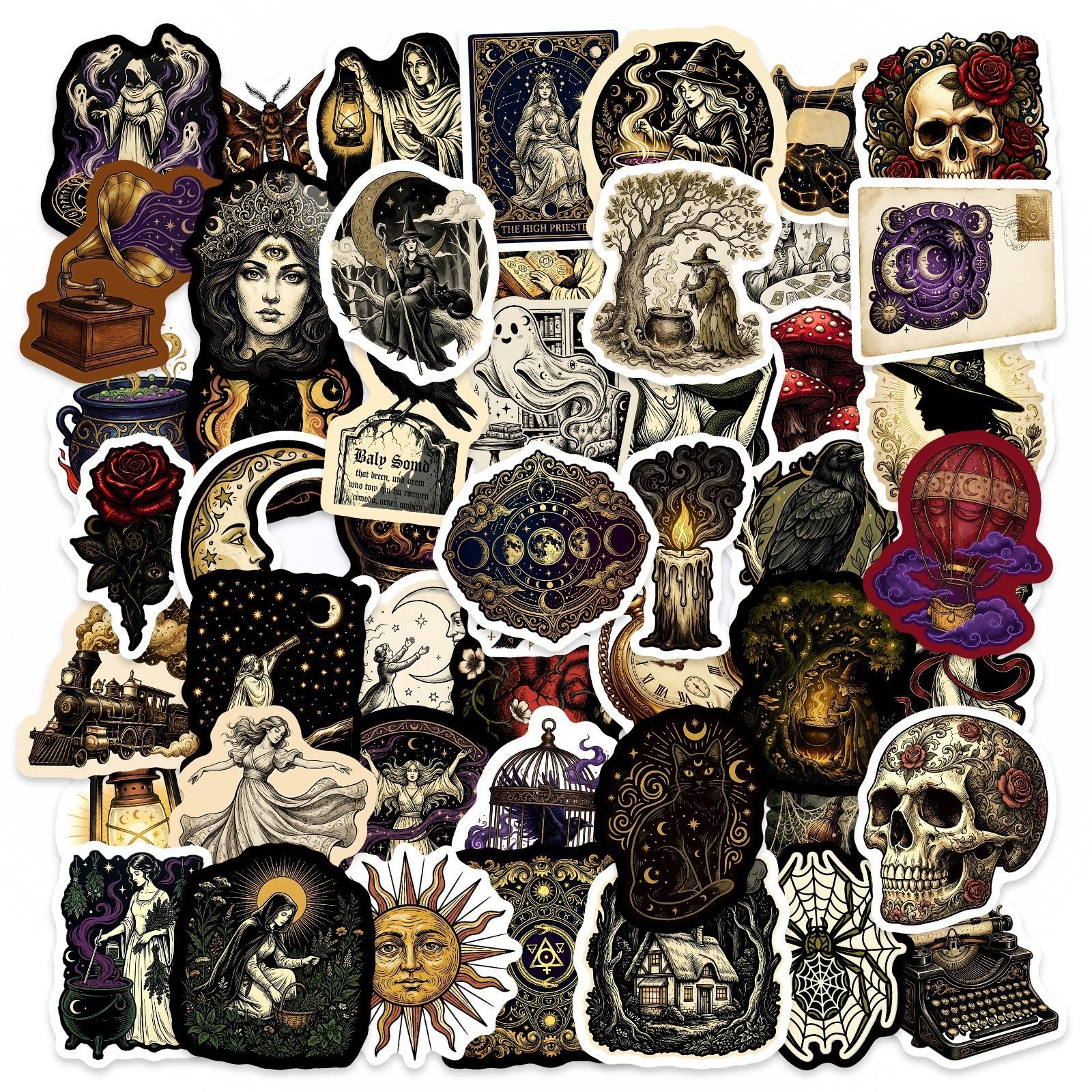 

50 Mysterious Universe Dark Witch Stickers Water Cup Notebook Handbook Diary Waterproof Pp Stickers