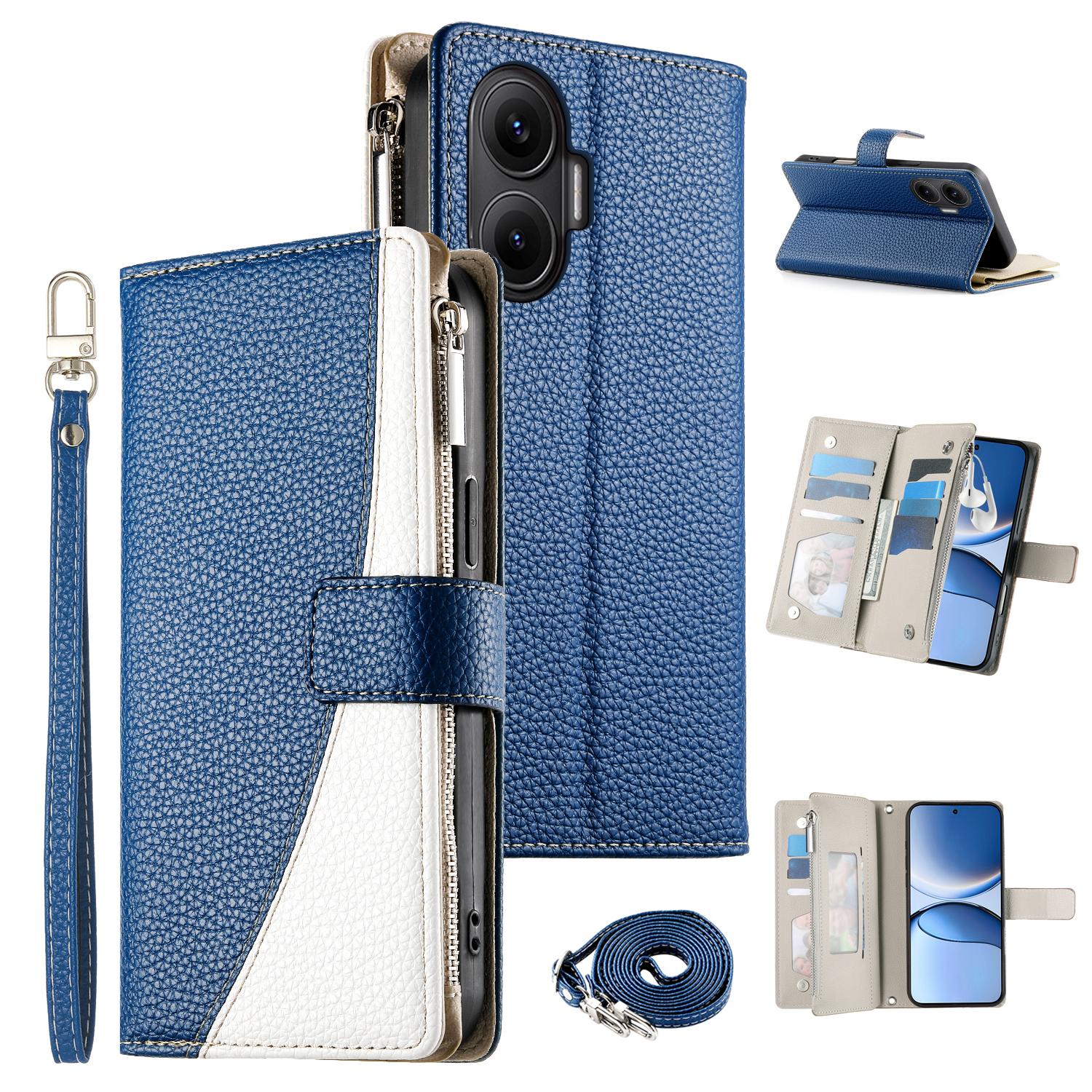 

For Xiaomi Poco F7 5G/Redmi Turbo 4 Pro 5G Case Zipper Wallet Color Splicing Leather Flip Phone Cover with Straps E