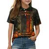 Kinder Halloween Aufdruck Poloshirt Kurzarm Lässiges T-Shirt Leichter Atmungsaktiver Stoff Bequeme Passform für Jungen Mädchen