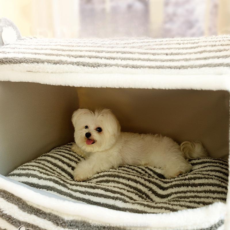 Haustiernest Herbst und Winter Gestreifte Jurte Geschlossener Zwinger Katze Warmes Katzenkörbchen Tiefschlafzelt Hundebett