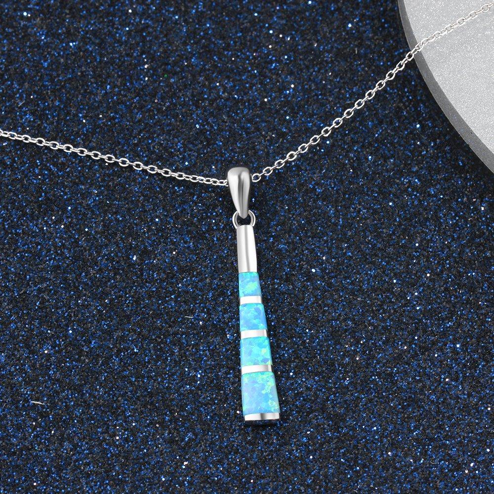 Long Pillar Shape Pendant Necklace For Women Girl Inlay Blue Imitation Opal Necklace Chain Wedding Party Jewelry Gifts