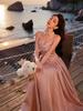 French Waist-Hugging Spaghetti Strap Evening Dress with Full Skirt