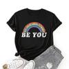 Pride Month Shirt Women Rainbow Graphic Tee Be You Funny Letter Print Casual T-shirt Lgbtq+ Equality Short Sleeve Tops
