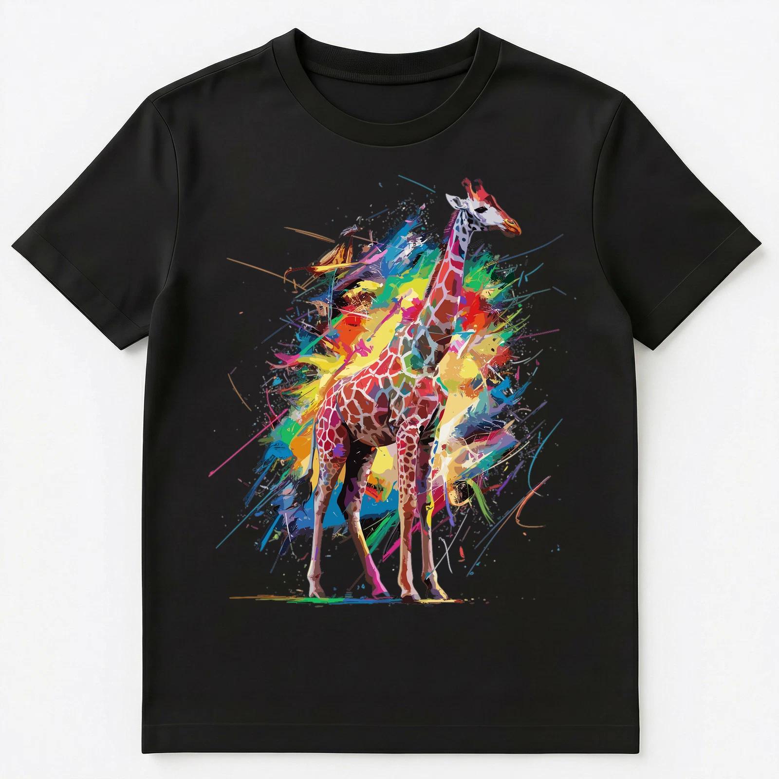Colorful Paint Splash Giraffe Art Graphic Unisex T-Shirt L