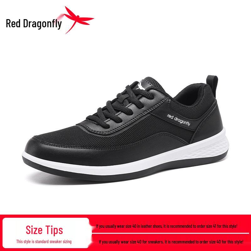 Red Dragonfly Men's Black Leather Waterproof Sports Casual Shoes - Spring/Summer Collection.