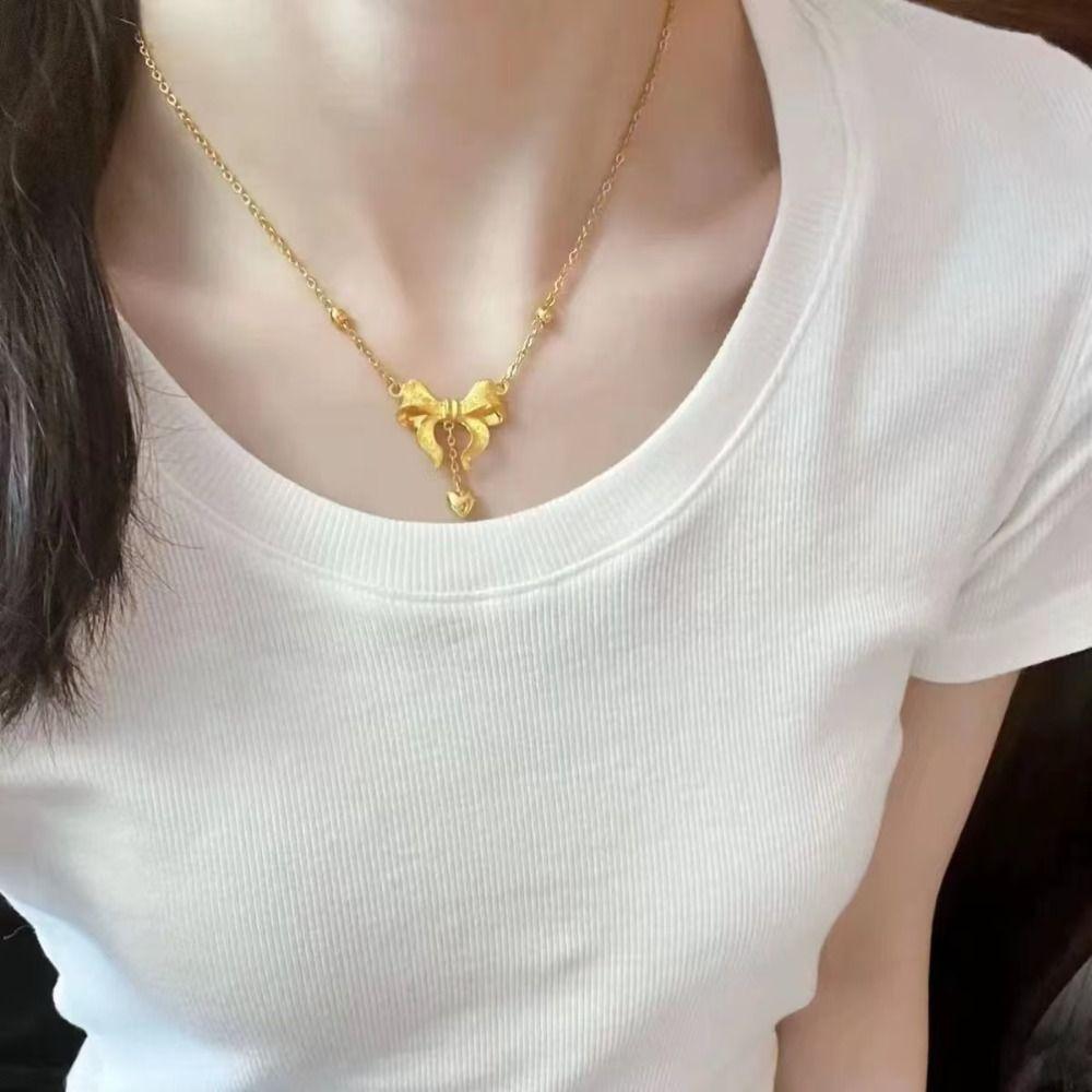 Collier de Luxe pour Femme Collier à Franges Nœud Doré Chaîne Papillon à Pendentif Décoration Mode