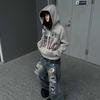 Womens Vintage American Flag Print Zip Up Hoodie Loose Fit Streetwear Sweatshirt