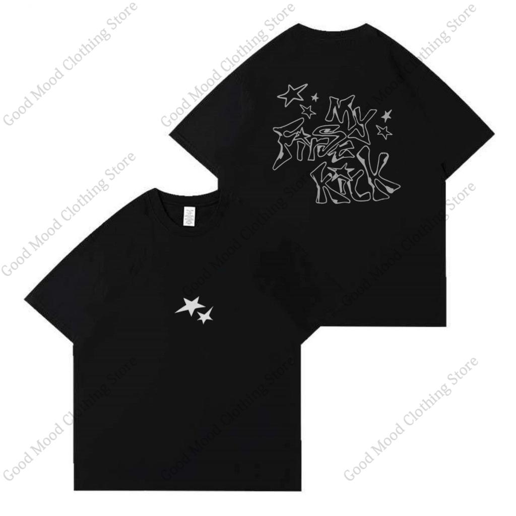 Kickflip T Shirt My First Kick Letter Print Same Fans Tshirt Kpop Fashion Unisex Women Summer Loose Cotton Short Sleeve Tee Tops
