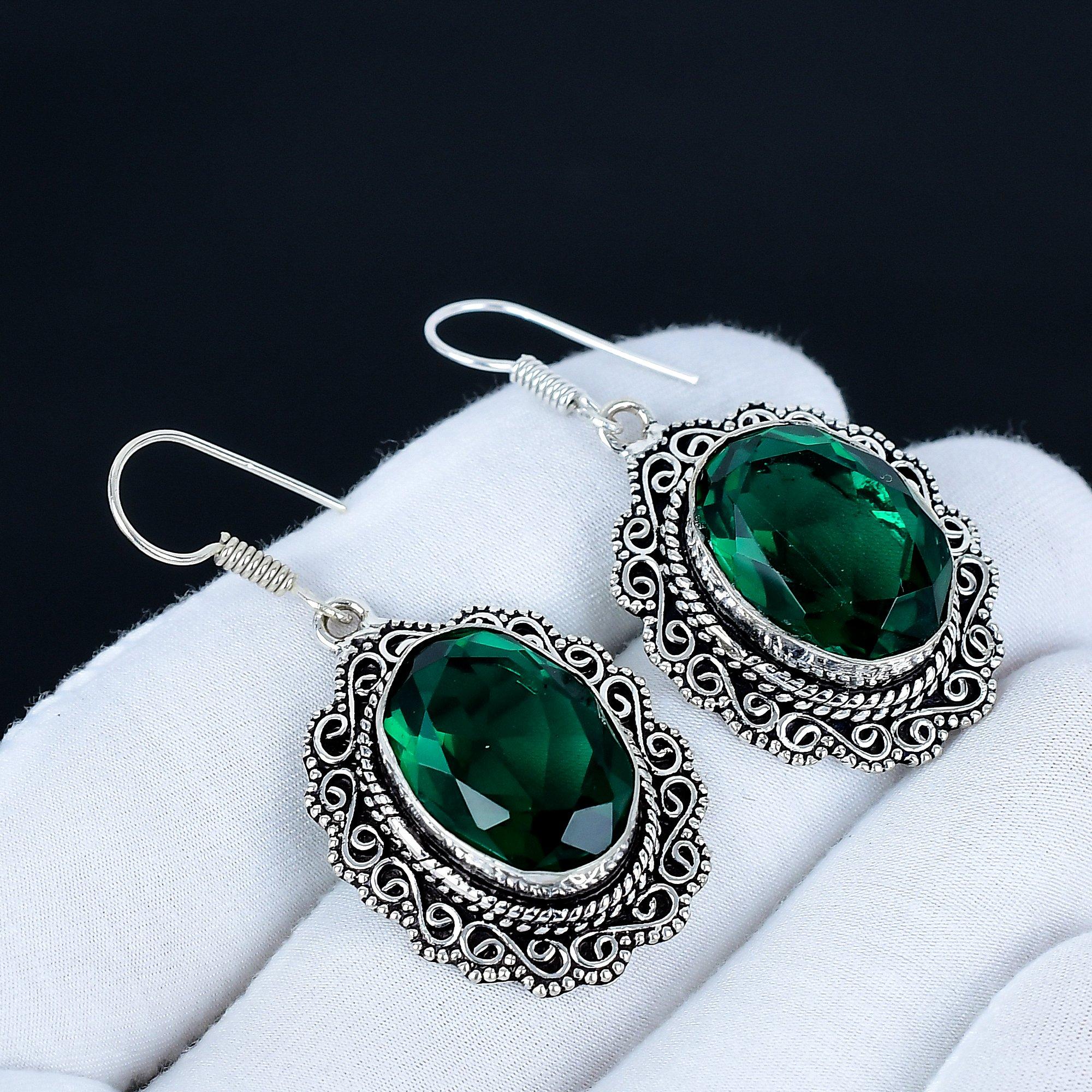 

Серьги с драгоценными камнями Зеленый Турмалин, Серьги из стерлингового серебра 925 пробы, Серебряные серьги ручной работы в подарок, Серьги-подвески с турмалином в подарок для любви 5 Cm зелёный