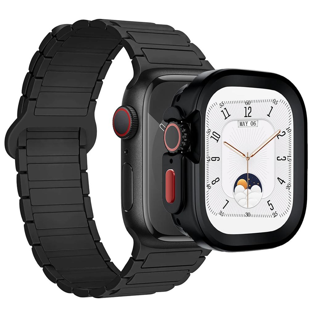 Strap+Case for Apple Watch Ultra 2 49 42 45 44 S10 46mm Magnetic Silicone Band+cover for IWatch Series 9 8 7 6 5 4 42mm 40 41mm