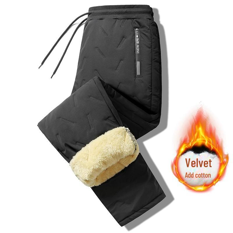Men's Lambskin Thickened Velvet-Lined Warm Casual Pants: Large Size Cold-Proof Outerwear for Middle-Aged & Elderly.
