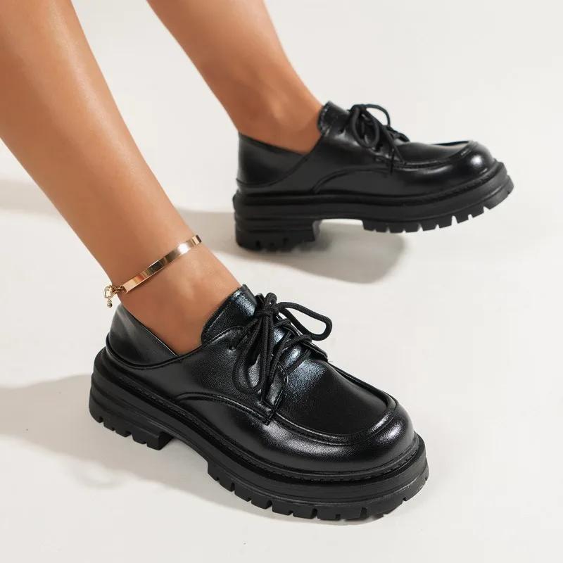 Fashion Women's Thick Heel Shoes Spring New Round Head Deep Mouth Front Strap Thick Sole Anti-slip Wear-resistant Low-top Shoes