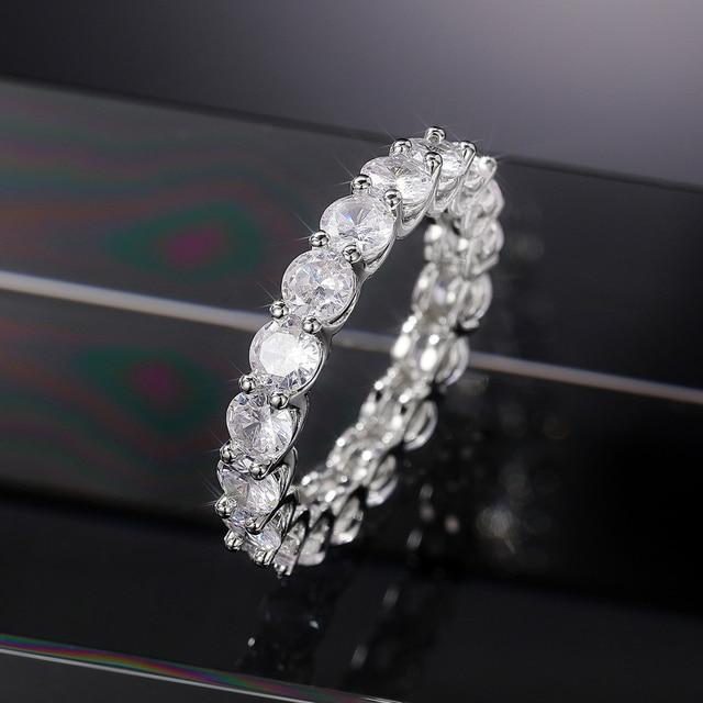 Neue Trendy Frauen Hochzeit Ewigkeit Ringe Voller Zirkonia Hochwertige Aussage Schmuck Silber Farbe Ring
