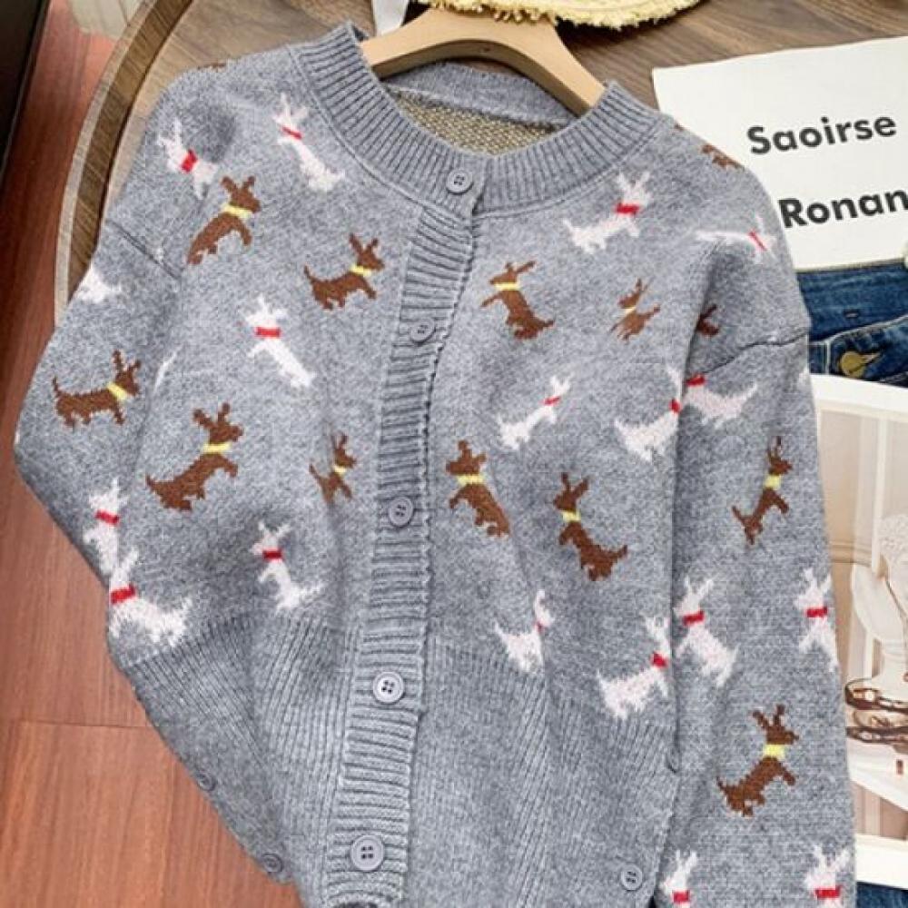 Navava Women Dog Pattern Knit Cardigan Nk2621