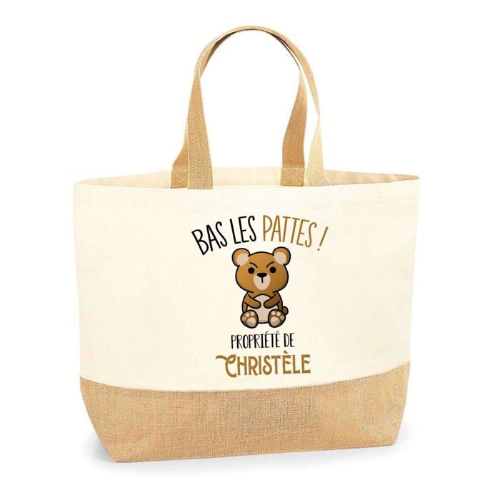 Sac cabas - PLANETEE - Christèle Bas les pattes Ours - Jute naturel - Imprimé en France - Anses solides