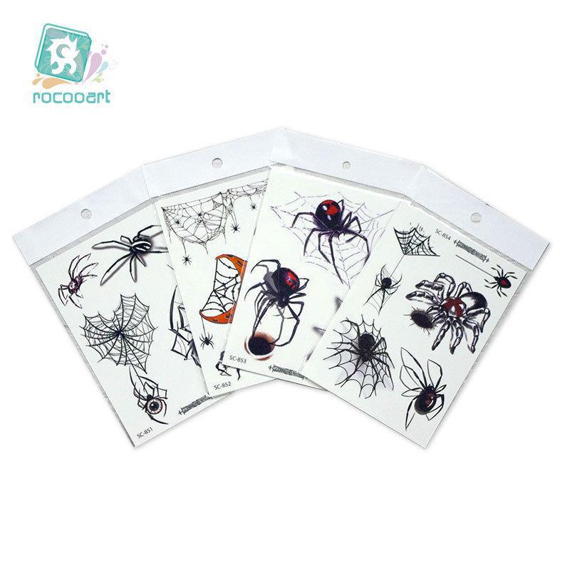 Su Geçirmez Korku ve Komik Cadılar Bayramı Örümcek Dövme Çıkartmaları