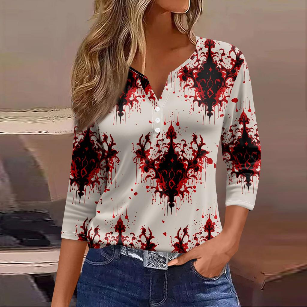 Damenmode Lässig Dreiviertelarm Halloween Buchstaben Print Top
