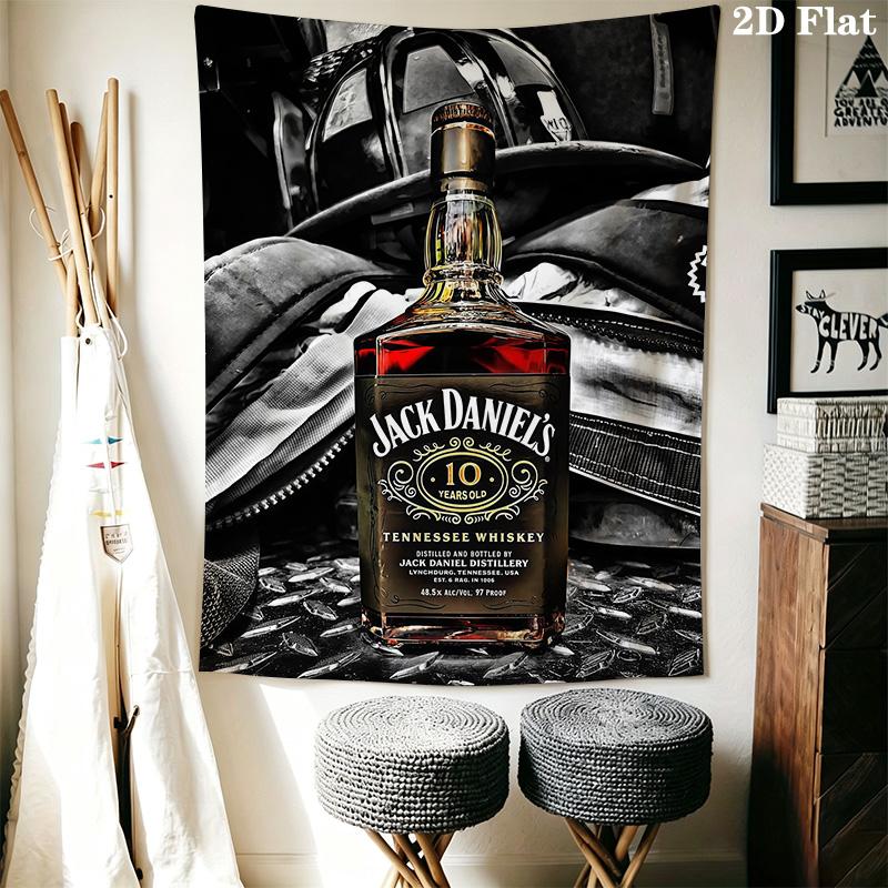 Jack Daniel'S Tennessee Whiskey Bottle Tapestry Wallmounted Background Cloth Atmospheric Background Cloth Homestay Soft Decoration Tapestry