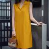 ZANZEA Women Casual Turn Down Collar Solid Color Loose Sleeveless Dress