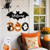 Wall Hanging Party Decoration Halloween BOO Door Sign, Spooky Bat Welcome Wooden Ghost Pumpkin Rustic Board Black Cat Hanger Ornaments for Front