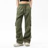 Women's Overalls Casual Lightweight Solid Color Trousers Drawstring Multi-Pockets Straight Leg Pants