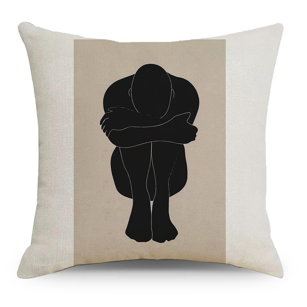 Nordic Abstract Linen Pillowcase Simple Black and White Ins Household Goods Sofa Bedside Car Pillow Cushion Cover