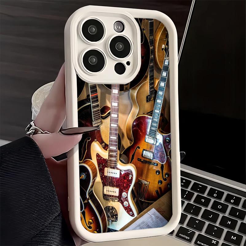 Phone Case for iPhone 17 Air 16E 15 16 Pro Max Guitar Retro Rock Music Cover 14 Plus 13 12 Mini Soft Shell Silicone Fundas