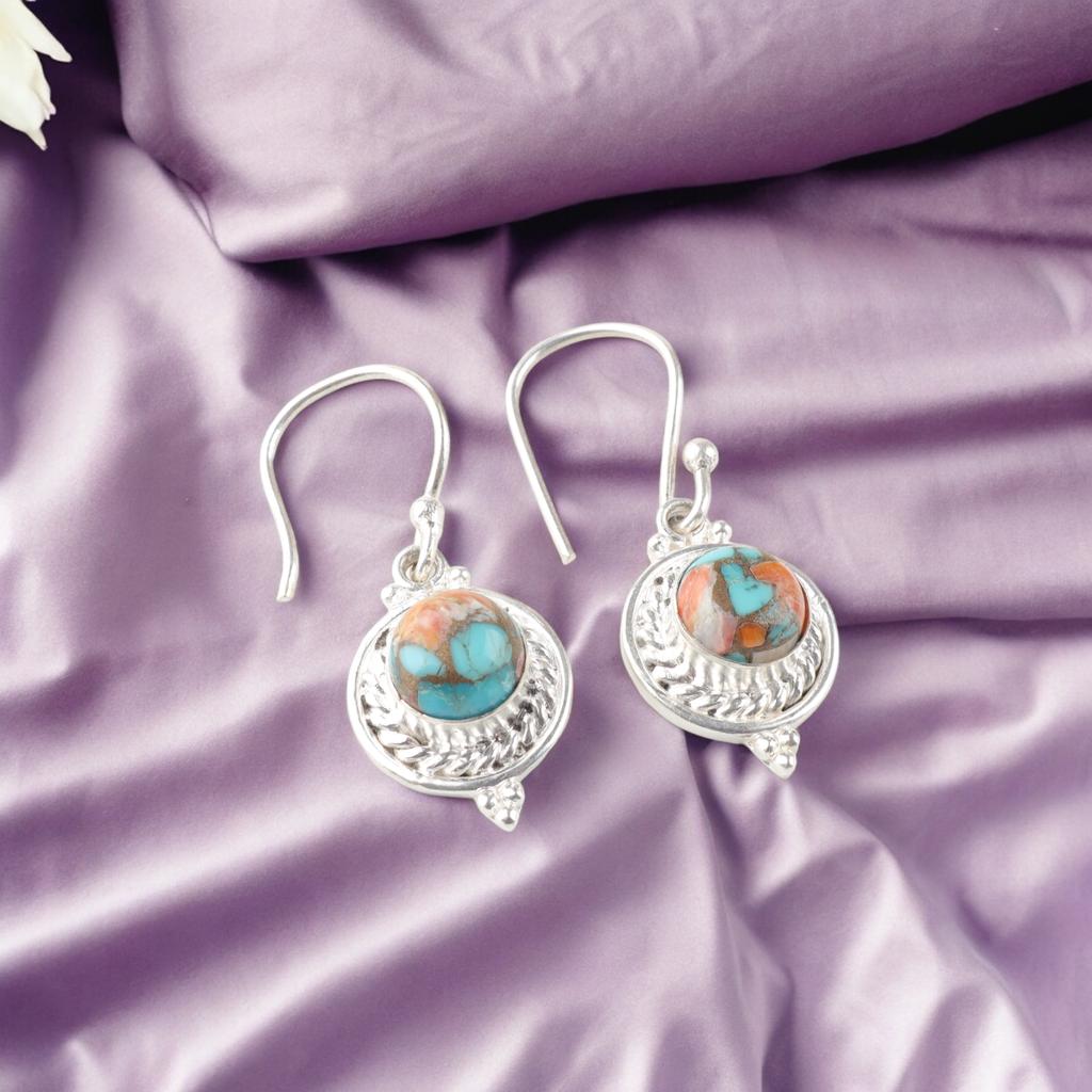 Rare Spiny Oyster Gemstone 925 Sterling Silver Jewelry Handmade Earrings 1.43" EE-117-40