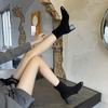 Brown Cashmere Splicing Square Head Short Boots Women's Thick Heel High Heel Thin Boots Versatile Martin Boots Iron Head Autumn