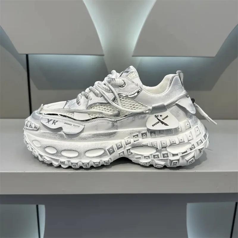 New Summer All-match Platform Shoes Height-enhancing Breathable Mesh Light Luxury Retro Casual Trendy Men Shoes