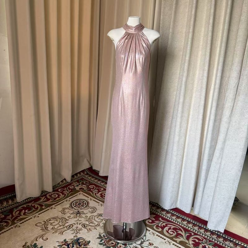 

Only When You Are Tall Can You Be Extremely Beautiful Women clothes Hanging Neck Long Formal Dress Dress Rose Gold 16(US)