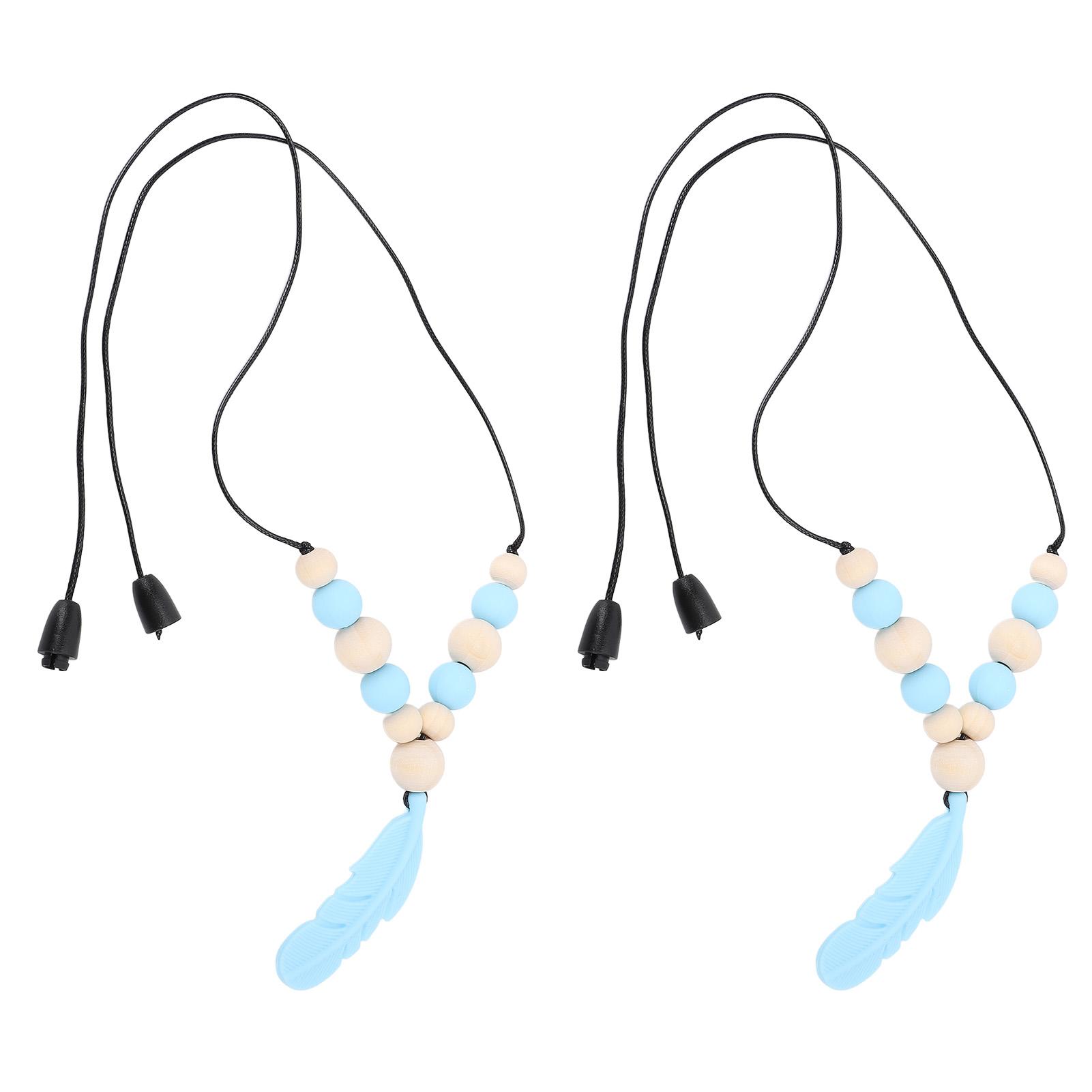 

2 шт. Сенсорное ожерелье Уменьшает грызение пальцев Мягкий силиконовый жевательный кулон-ожерелье Подвеска-перо Сенсорное ожерелье Blue