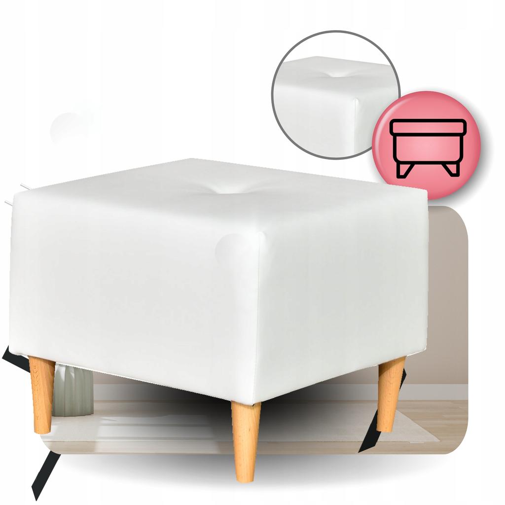 Fotel Uszak eko skóra Gaja z podnóżkiem Skandynawski Family meble biały