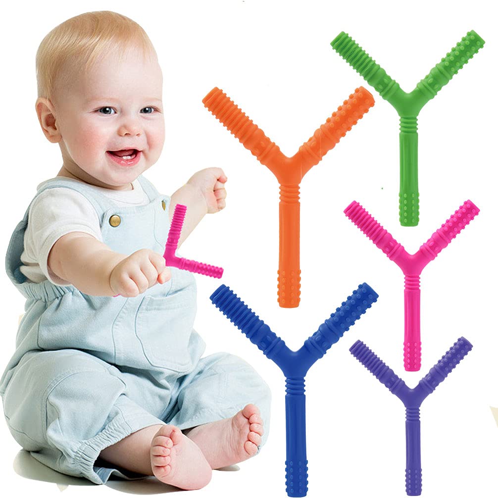 Teether, Finger Teether, Y-shaped Teether, for 0-year-old Newborns, Natural Rubber, with Storage Box, Popular In Europe and America, Pink, Cute, for