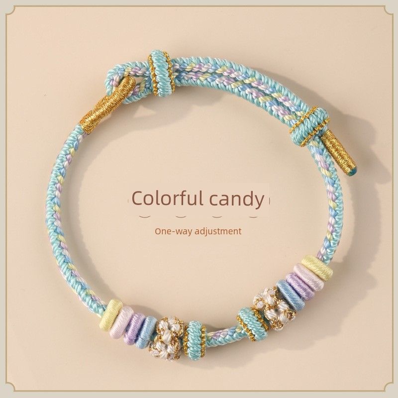 

Плетеный вручную красный ремешок с цветами персика, носимый золотой браслет, браслет из красной веревки с бусинами на удачу для самостоятельной сборки Colorful candy-one-way adjustment