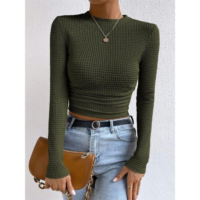 Vielseitiges Slim-Fit Damen-T-Shirt mit Karomuster und langen Ärmeln