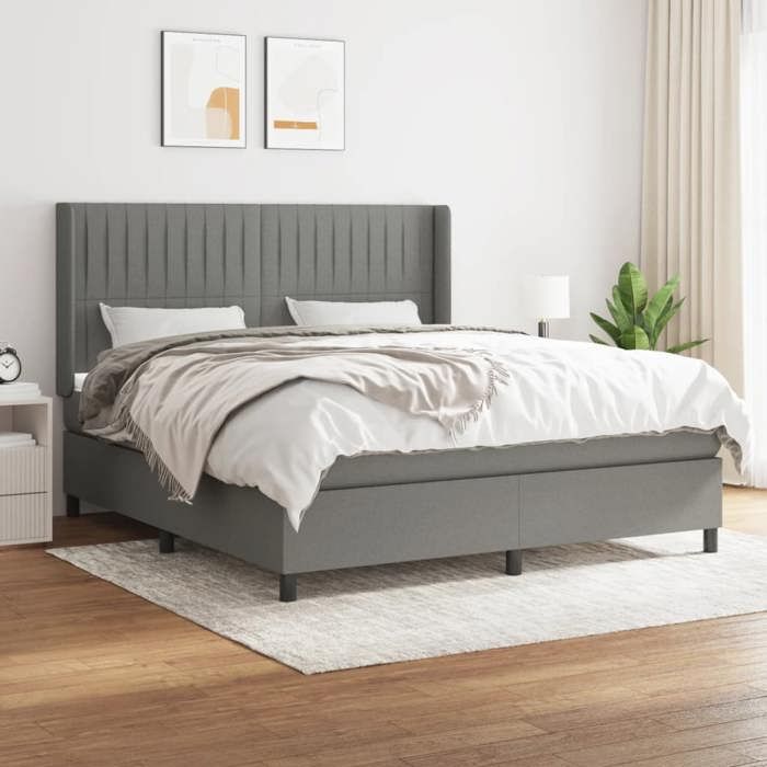 3131602 vidaXL Lit à sommier tapissier avec matelas Gris foncé 160x200cm Tissu