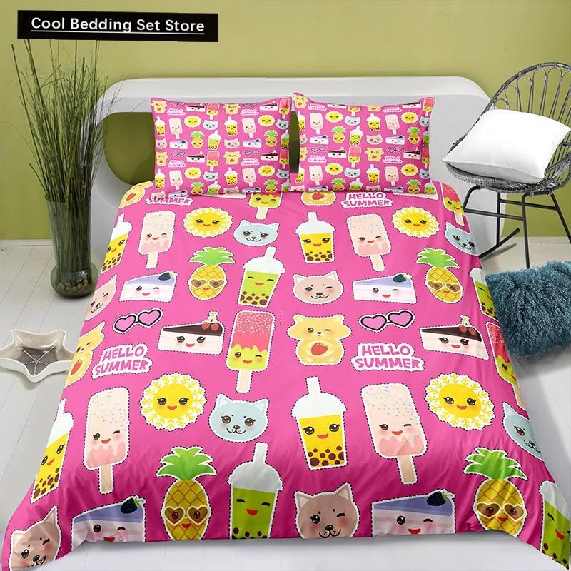 Härligt tecknat mat kung drottning påslakan pärlmjölkste sängklädesset barn tonåringar vuxna efterrätt pommes frites cola polyester täcke