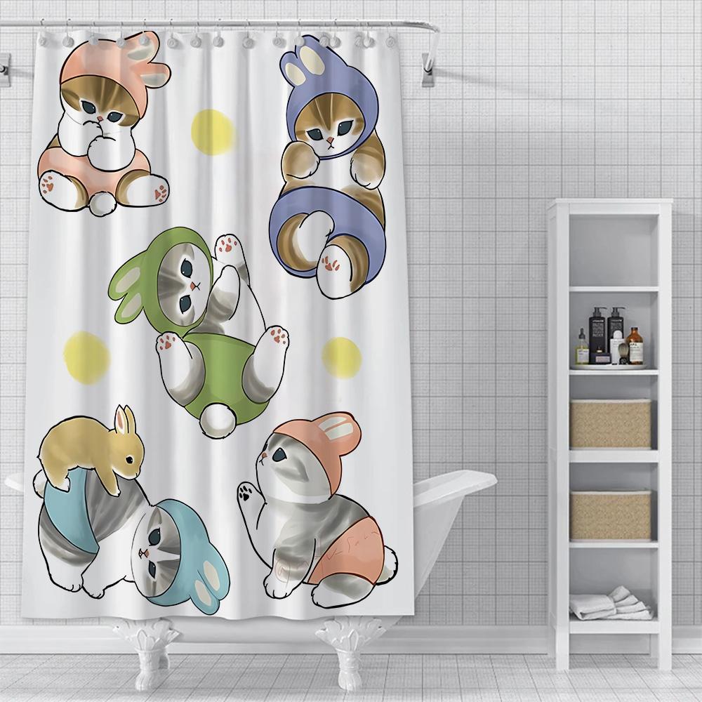 Shower Cute Cat Mofusands Curtain Waterproof Polyester Fabric Paint Colorful Bath Curtains Home Bathroom Decor Curtain With Hook
