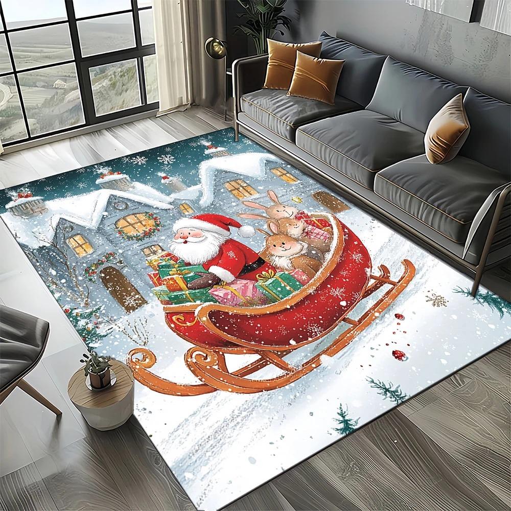 Christmas Snowman and Santa Claus Non-slip Rug  Suitable for Home Bedroom Sofa Door Cushion Decoration  Non-slip Floor Mat