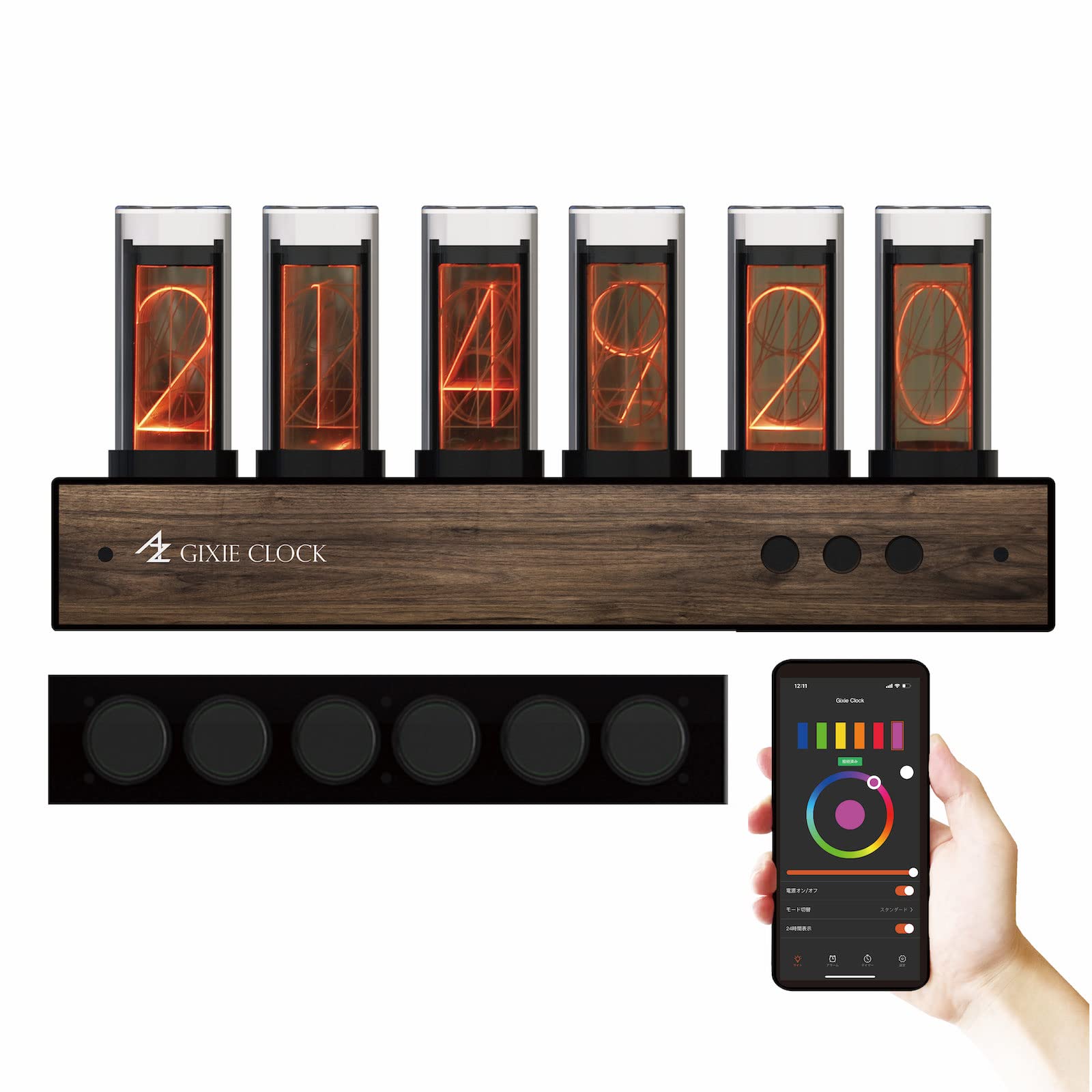 

AZUREST Gixie Clock operation via Nixie LED that will captivate Genuine Japanese Black model [Smartphone app] tube-style adults, product, Wi-Fi